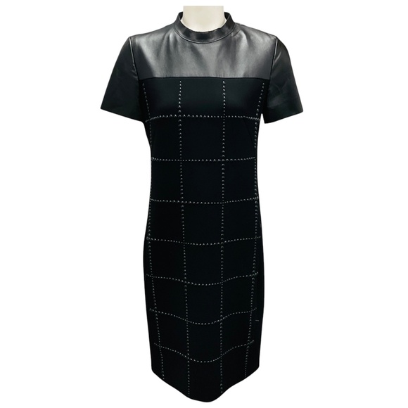 Akris Punto Black Studded Crepe and Vegan Leather Dress - Picture 1 of 5
